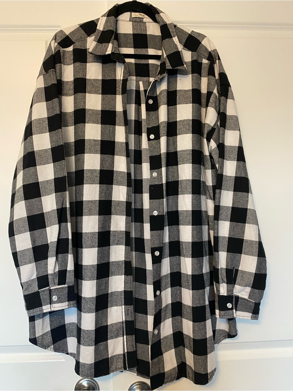 Reborn J Black and White Buffalo Plaid ladies flannel Button-Up Shirt